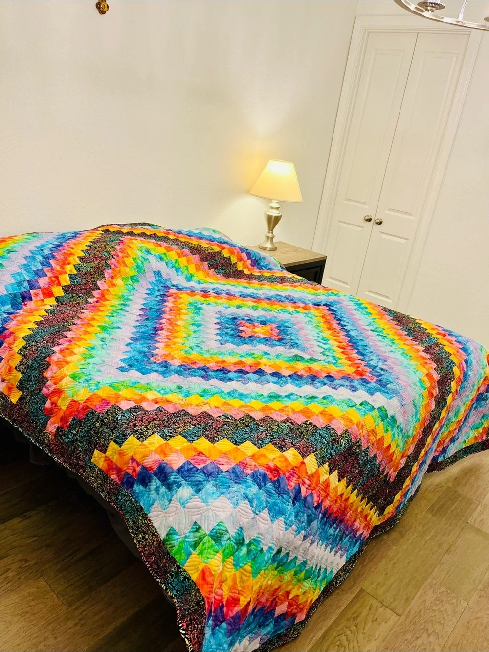 Handmade Multicolor Patchwork Quilt Bedspread - Vibrant Batik Rainbow Design